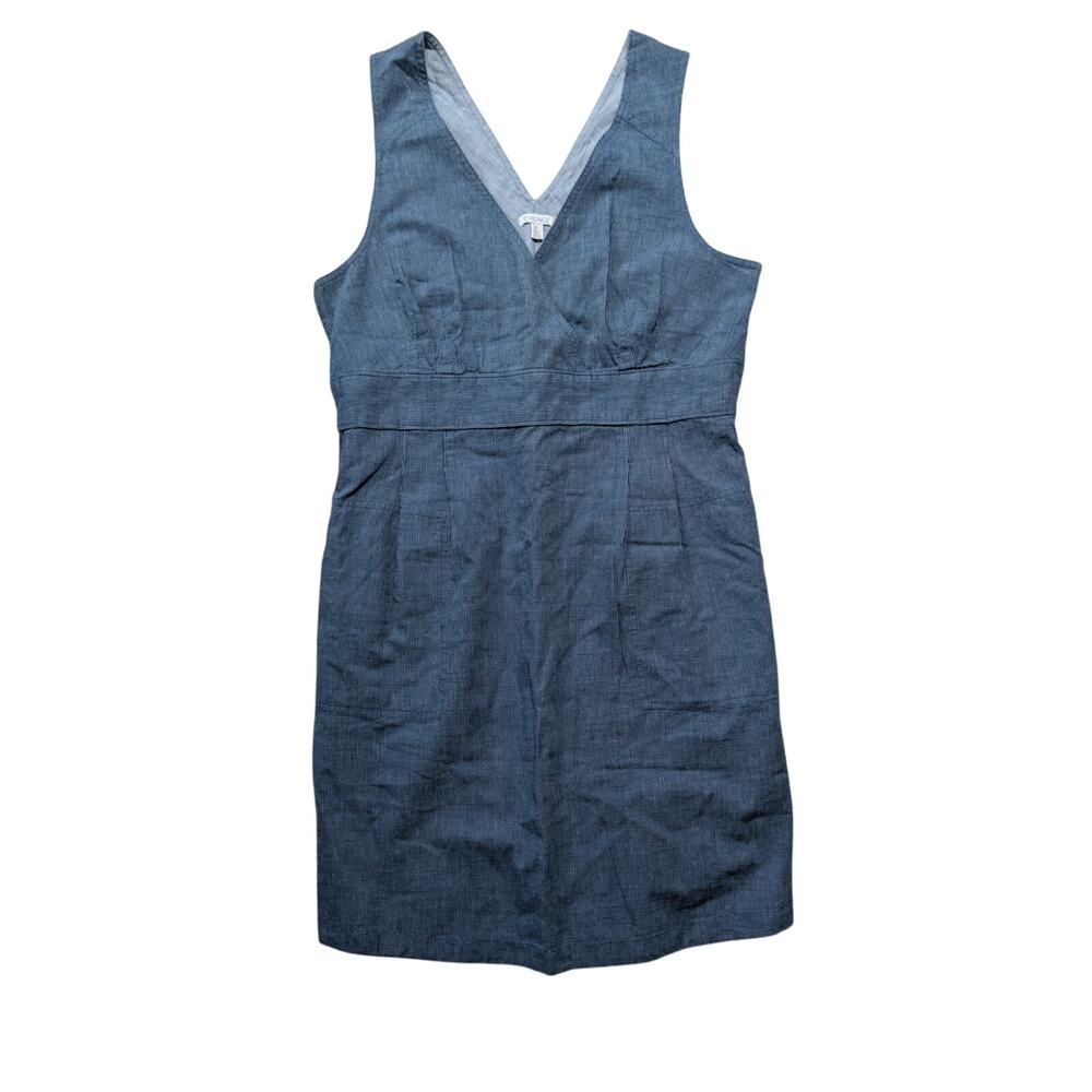 Toad & Co Women XL Atsuka Dress Pinstripe Organic Cotton V-Neck Sleeveless Blue